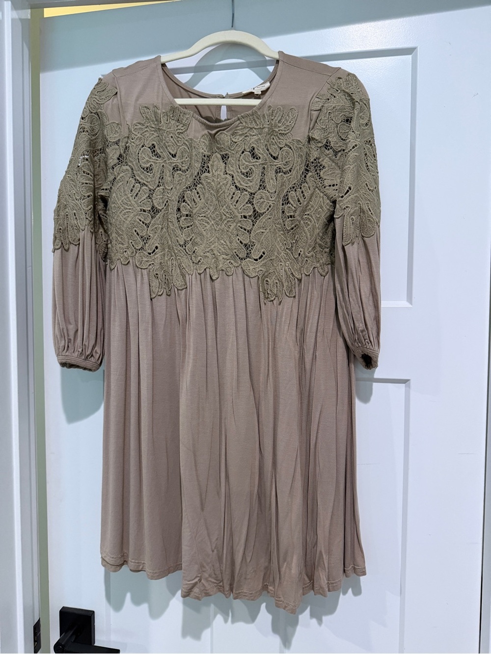 CY FASHION Lace Yoke Taupe Dress Tunic-Size M